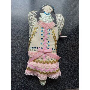 Vtg 1970's Detroit Artist Mary Ewald Pen & Ink Art Christmas Ornament Angel Sign